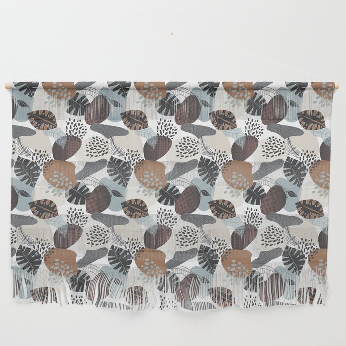 Abstract pattern in pastel beige color with tropical leaves  Wall Hanging