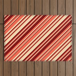 [ Thumbnail: Red, Beige, and Maroon Colored Striped/Lined Pattern Outdoor Rug ]