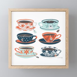 Tea Time – Coral & Teal Framed Mini Art Print