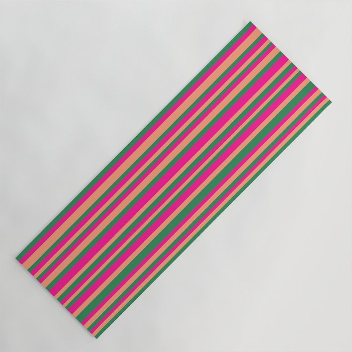 Deep Pink, Light Salmon & Sea Green Colored Lines Pattern Yoga Mat