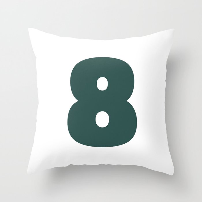 8 (Dark Green & White Number) Throw Pillow
