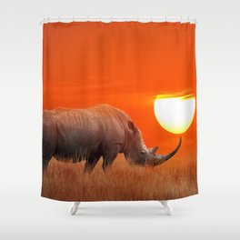 Rhino in the sunset Shower Curtain