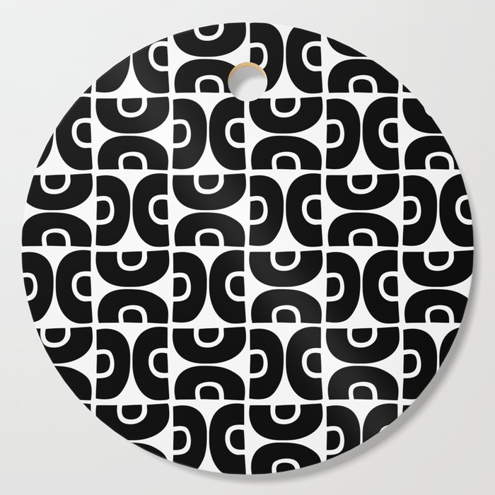 Groovy Mid Century Modern Pattern Black and White Cutting Board