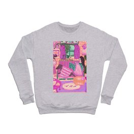 Knitting at home with the pets - pink Crewneck Sweatshirt