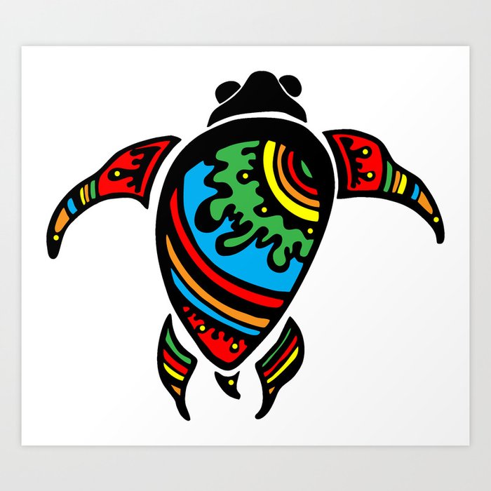 Colorful Abstract Tribal Sea Turtle Art Print By Boutiquebijou