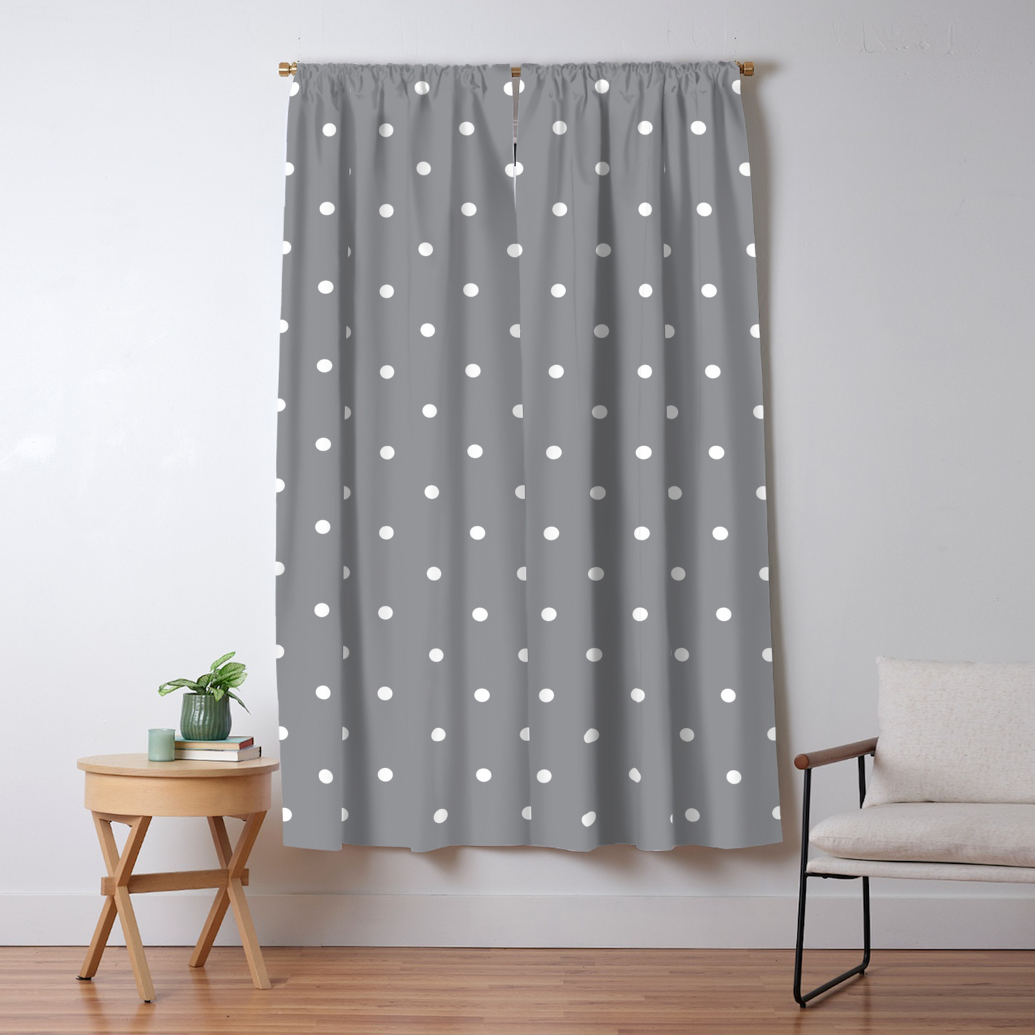 Small White Polka Dots With Grey Background Blackout Curtain By
