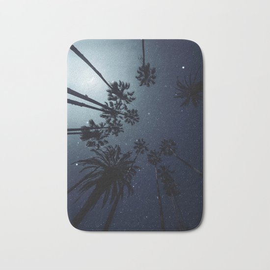 Palm Trees, Night Sky, Stars, Moon Bath Mat