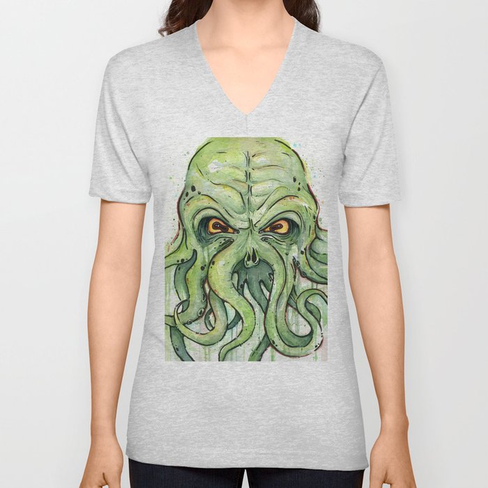 Cthulhu HP Lovecraft Green Monster Tentacles V Neck T Shirt