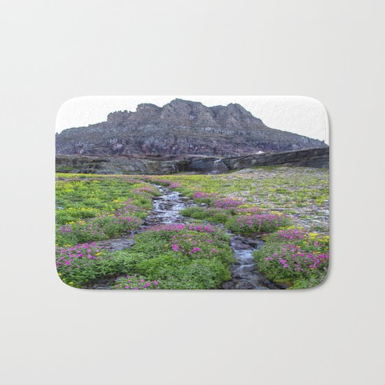 Mountain Waterfall Flowers Bath Mat