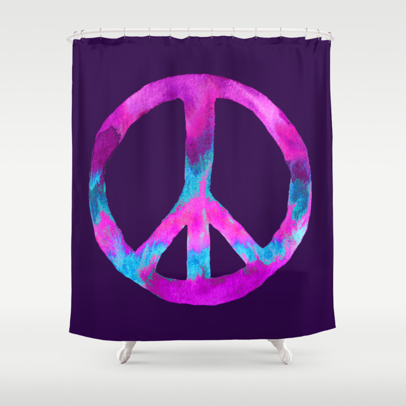 Purple Turquoise Watercolor Tie Dye Peace Sign On Purple Shower