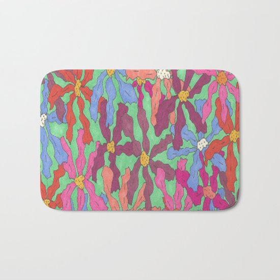 Colorful Retro Floral Print Bath Mat