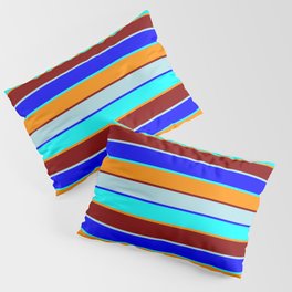 [ Thumbnail: Colorful Dark Orange, Maroon, Powder Blue, Blue & Aqua Colored Lined/Striped Pattern Pillow Sham ]