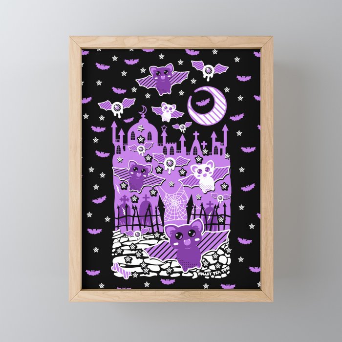 Kawaii Spooky Bats Framed Mini Art Print