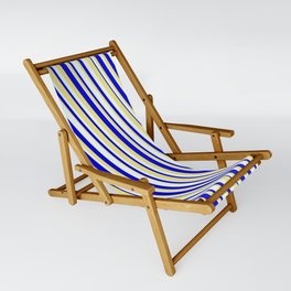 [ Thumbnail: Blue, Tan & Mint Cream Colored Lined Pattern Sling Chair ]