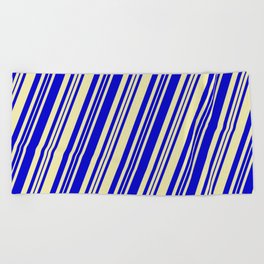 [ Thumbnail: Pale Goldenrod & Blue Colored Lines/Stripes Pattern Beach Towel ]