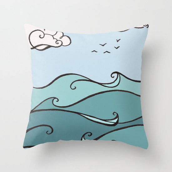 Clouds and Waves Throw Pillow