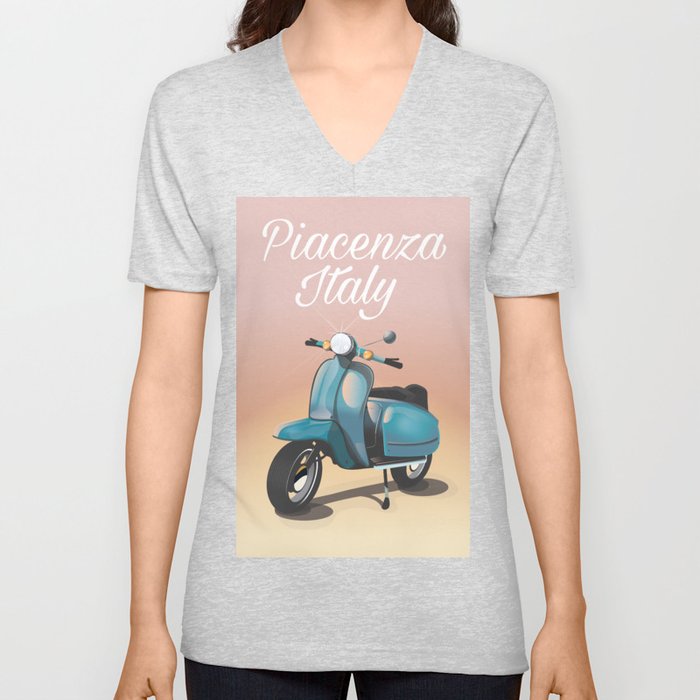 Piacenza Italy scooter vacation print. V Neck T Shirt