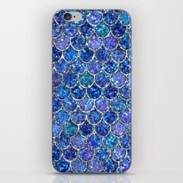 Sparkly Shades of Blue & Silver Glitter Mermaid Scales iPhone Skin