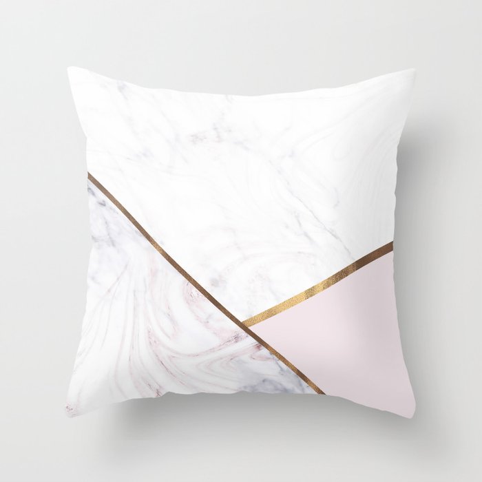 Marble Swirl Blush Pink & Bronze Throw Pillow