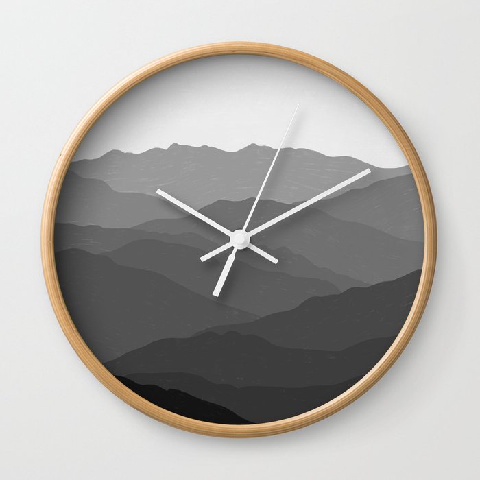 Shades of Grey Mountains Wall Clock