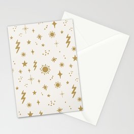 White and Gold Celestial Sky Sun Pattern Stationery Card