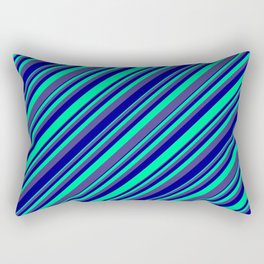 [ Thumbnail: Green, Dark Slate Blue & Dark Blue Colored Lined/Striped Pattern Rectangular Pillow ]