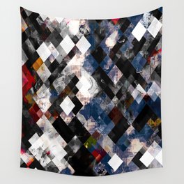 geometric pixel square pattern abstract background in blue red black Wall Tapestry