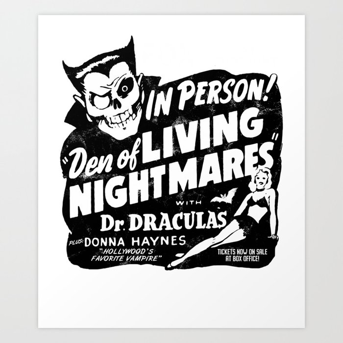 Den of Living Nightmares vintage spook show poster art Art Print