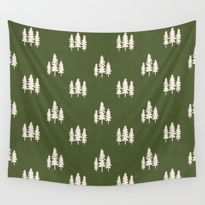 Forest Green Pines Trees Wanderlust Pattern Wall Tapestry