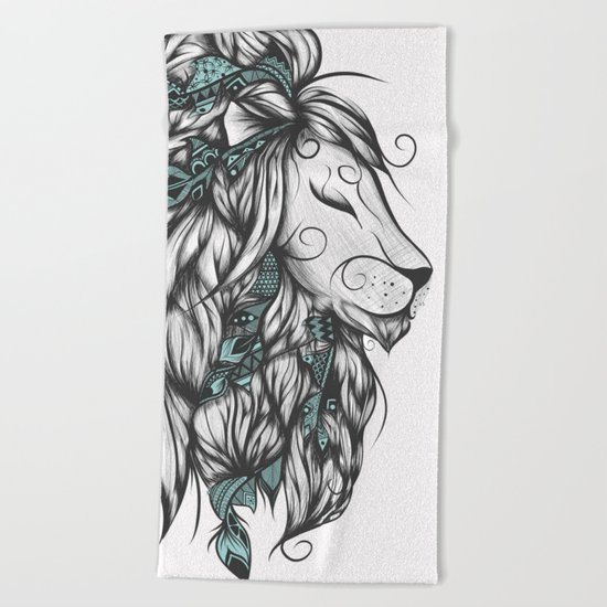 Poetic Lion Turquoise Beach Towel