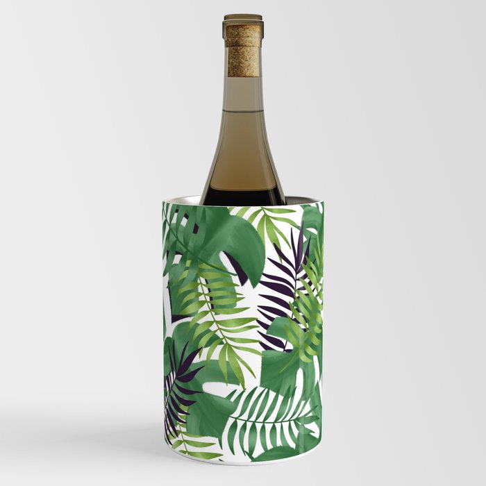 Green Jungle Leaves Tropical Nature Painted Seamless Stylish Pattern Wine Chiller