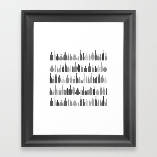 Bottles Black and White on White Framed Art Print
