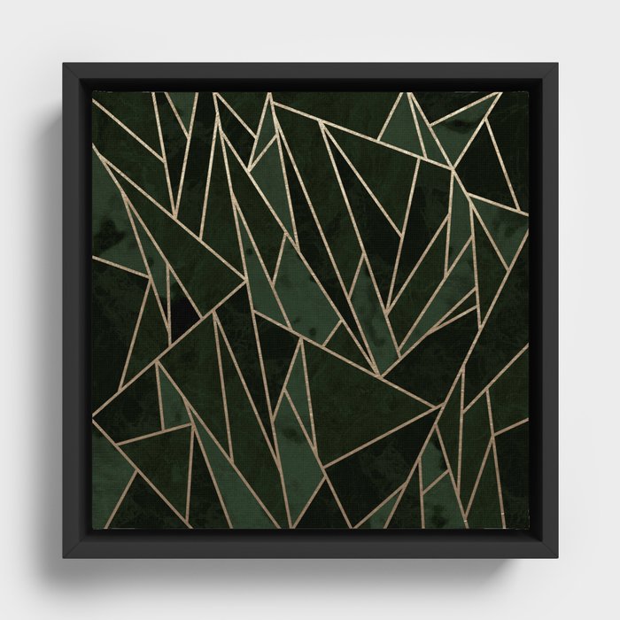 Abstract Dark Emerald Mosaic Framed Canvas