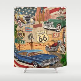 Vintage Route 66 poster. Shower Curtain