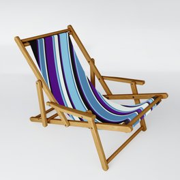 [ Thumbnail: Colorful Indigo, Sky Blue, Blue, Mint Cream, and Black Colored Lines Pattern Sling Chair ]