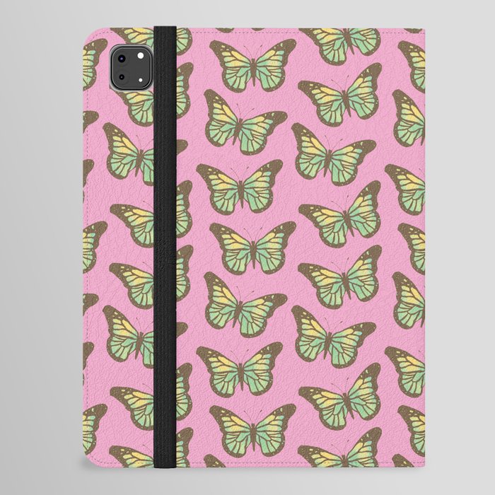 Colorful Butterflies Pattern on Pink Background iPad Folio Case
