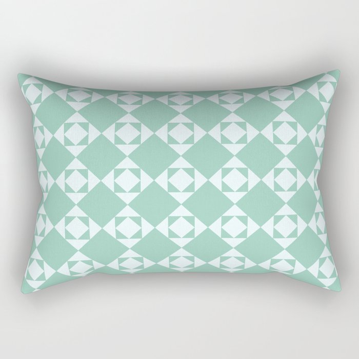 Blue Teal Tiles Geometric Pattern Boho Rectangular Pillow
