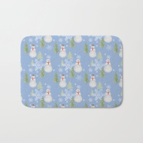 Winter . Christmas . New year . Blue background . Bath Mat