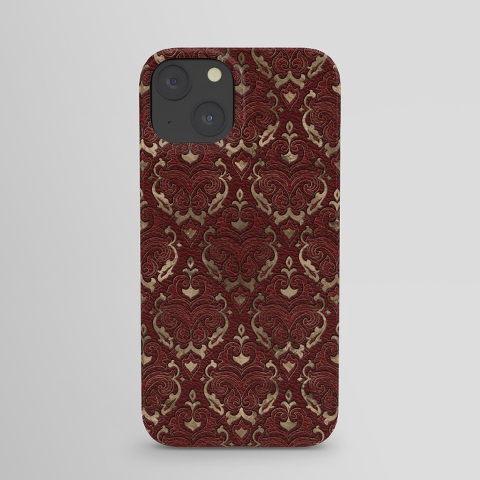 Persian Oriental Pattern - Red Leather and gold iPhone Case