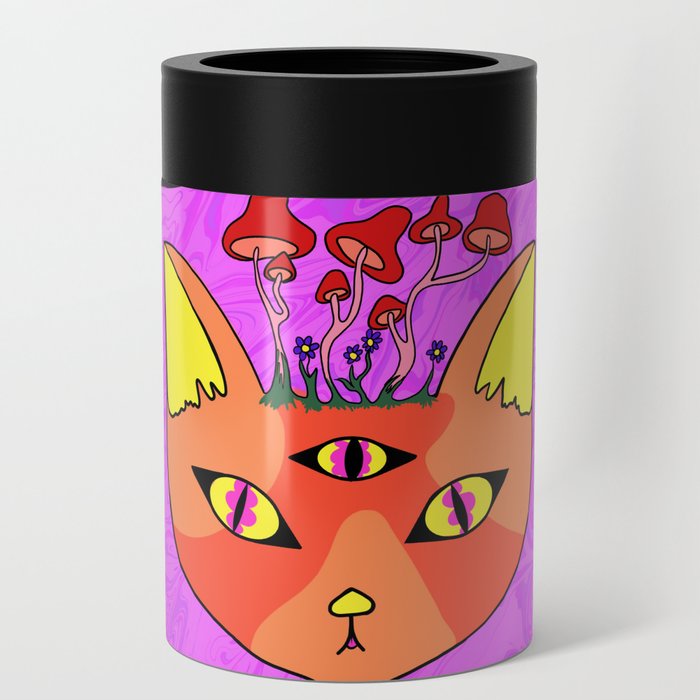 Trippy Pink Cat Can Cooler