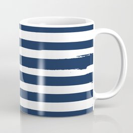 White and Navy Blue Stripes Coffee Mug