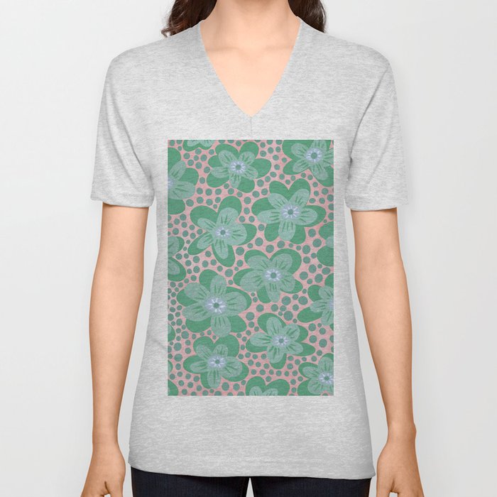 Pop Pop Flower Power - Green  V Neck T Shirt