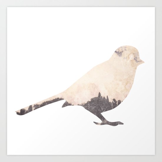 pink sky bird with trees Art Print