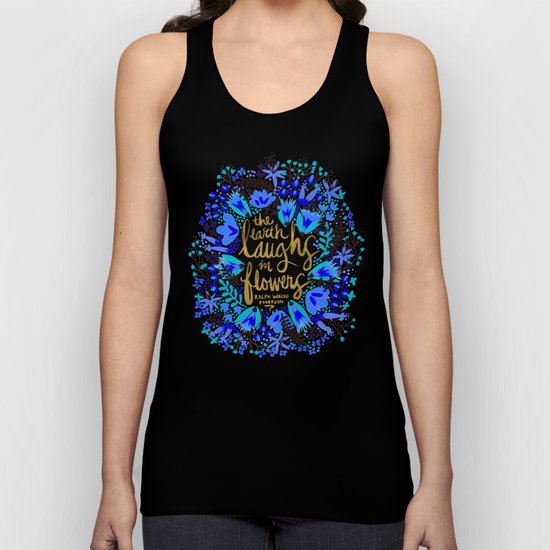 The Earth Laughs in Flowers – Gold & Blue Unisex Tank Top