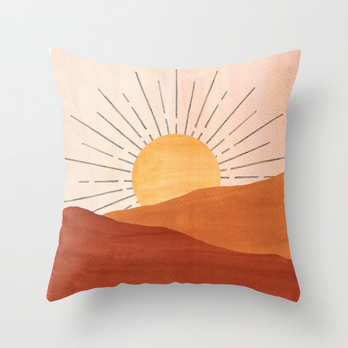 Abstract terracotta landscape, sun and desert, sunrise #1 Throw Pillow