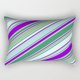 [ Thumbnail: Vibrant Dark Sea Green, Powder Blue, Sea Green, Light Cyan & Dark Violet Colored Lines Pattern Rectangular Pillow ]
