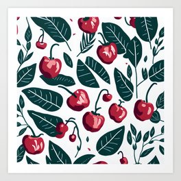 cherry green leaf pattern Art Print