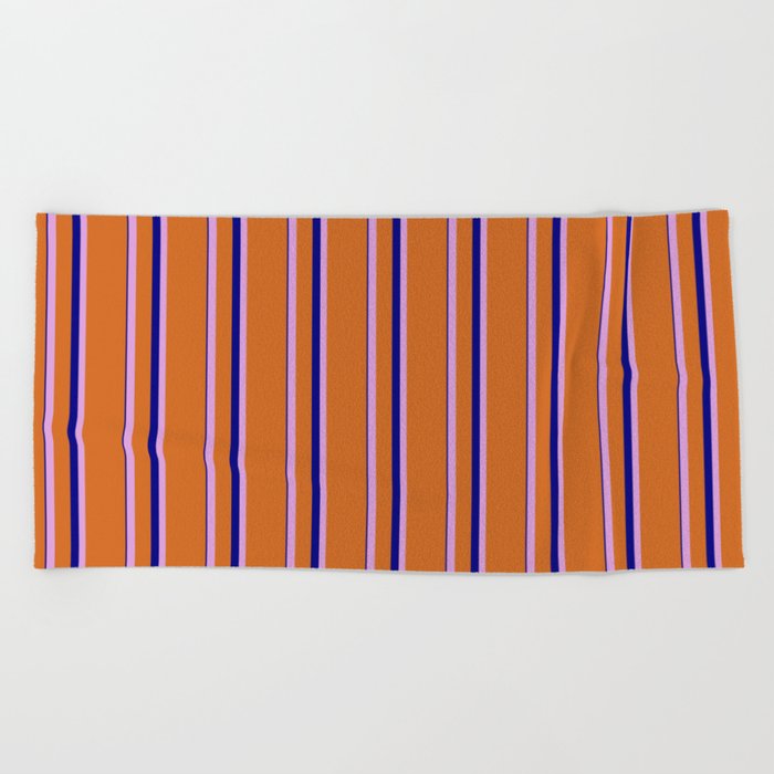 Chocolate, Plum, and Blue Colored Lined/Striped Pattern Beach Towel
