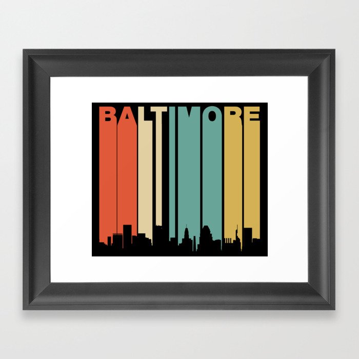 Retro 1970's Baltimore Maryland Downtown Skyline Framed Art Print