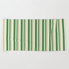 [ Thumbnail: Sea Green & Bisque Colored Stripes Pattern Beach Towel ]